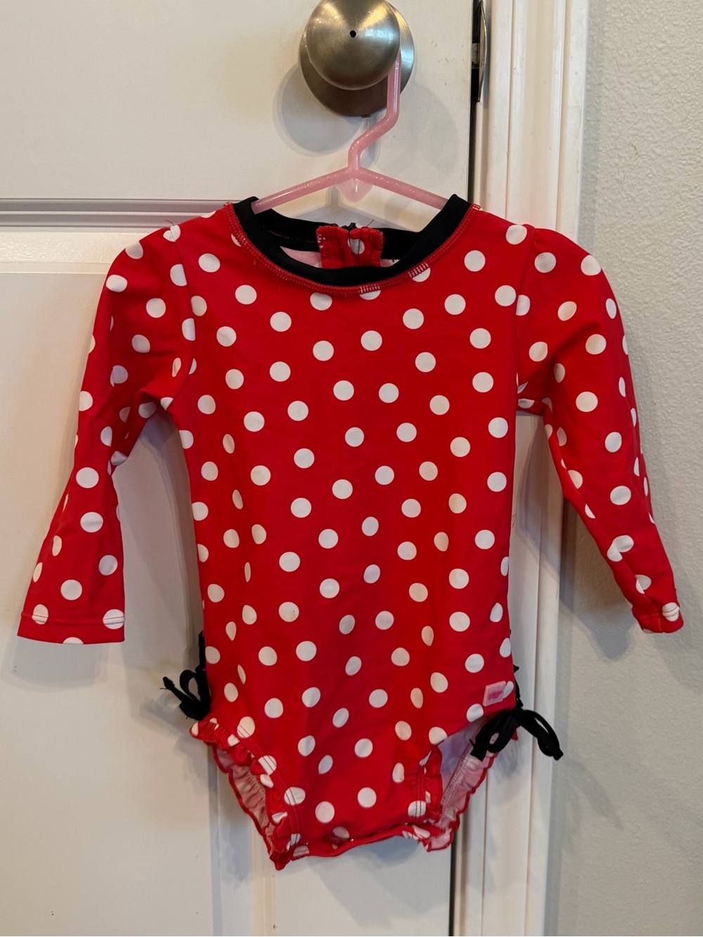 Ruffle Butts Red and White Polka Dot Long Sleeve Swimsuit